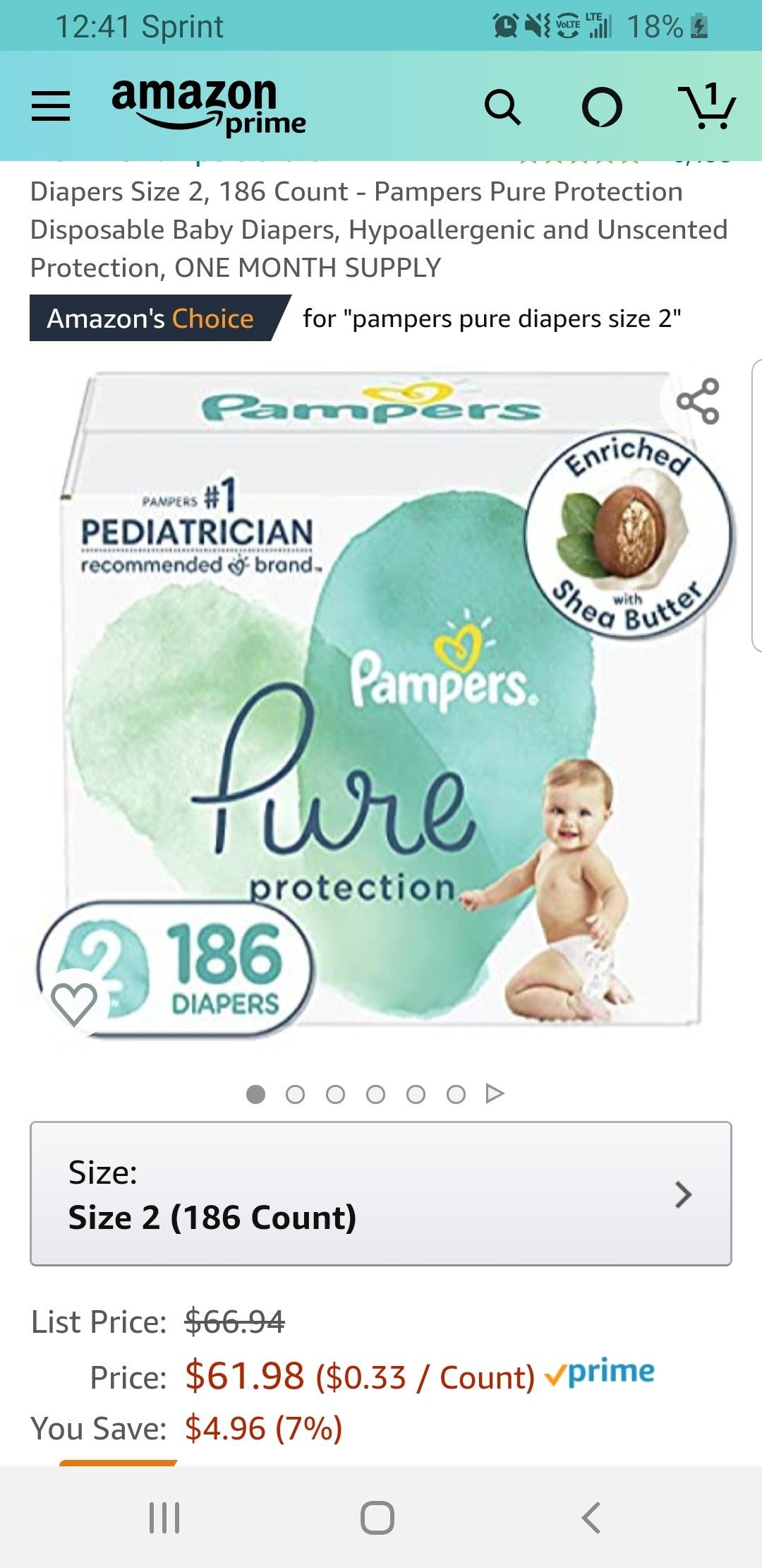 Diapers Size 2, 186 Count - Pampers Pure Protection Disposable Baby Diapers, Hypoallergenic and Unscented Protection, ONE MONTH SUPPLY