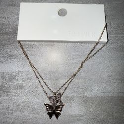 Forever 21 Double Gold Butterfly Necklace 6”