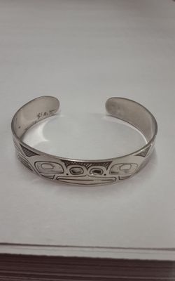 Signed .925 Sterling Pacific Northwest Coast Cuff Bracelet - Shelton