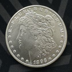 1893 S Morgan Dollar Silver - Key date Rare fine Old US coin- King of The Morgan