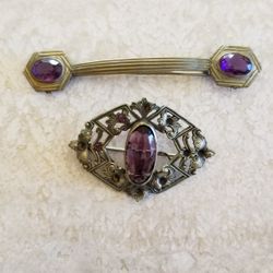 2 very old pins with amethyst