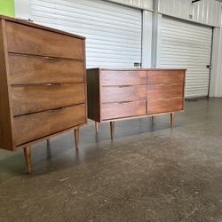 Vintage Mid Century Walnut Dresser Set