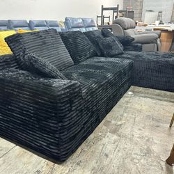 106 in. Rectangle Arm 2-Piece Corduroy Upholstery L-Shaped Sectional Sofa