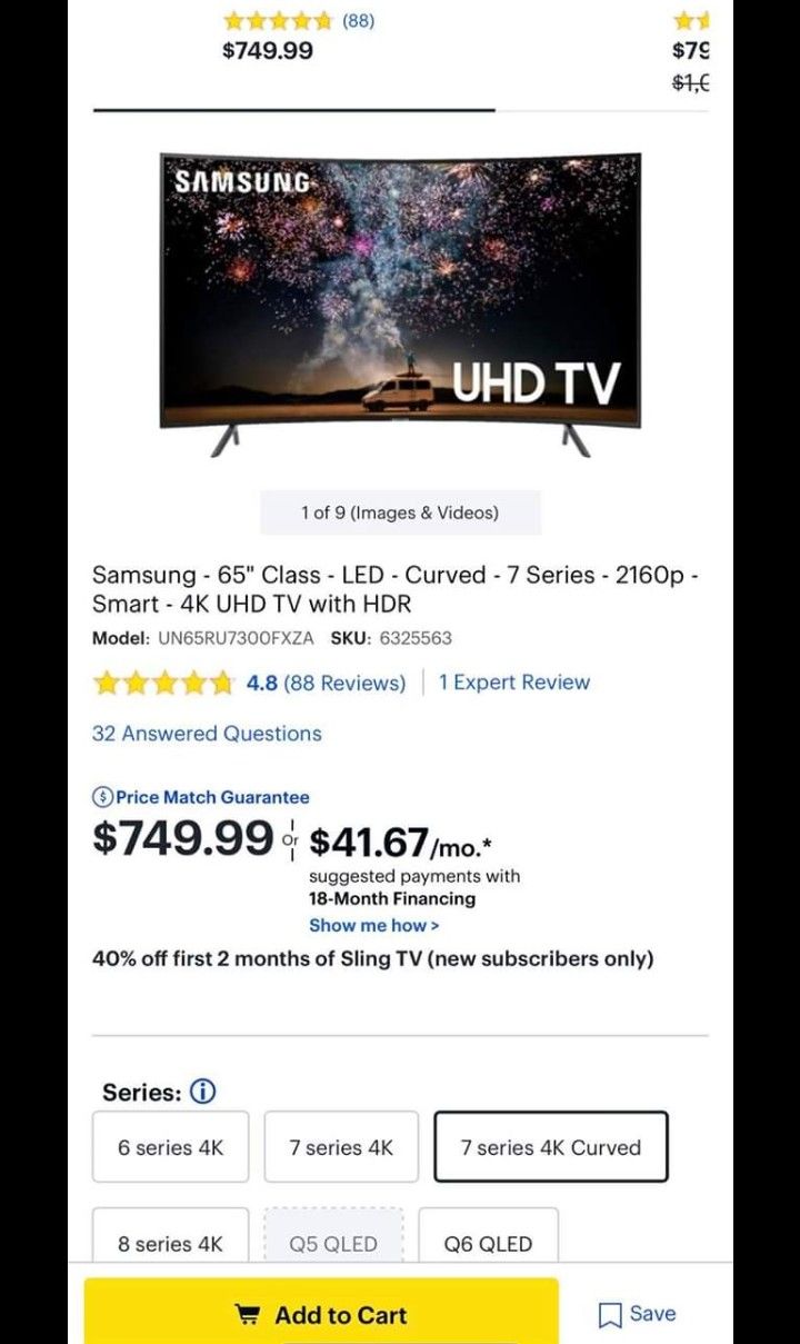 🔼🔼SMART TV SAMSUNG 65" LED 4K CURVED WITH HDR " NU7300 SERIES" FULL UHD 2160p🔼🔼 (OBO)🔼🔼