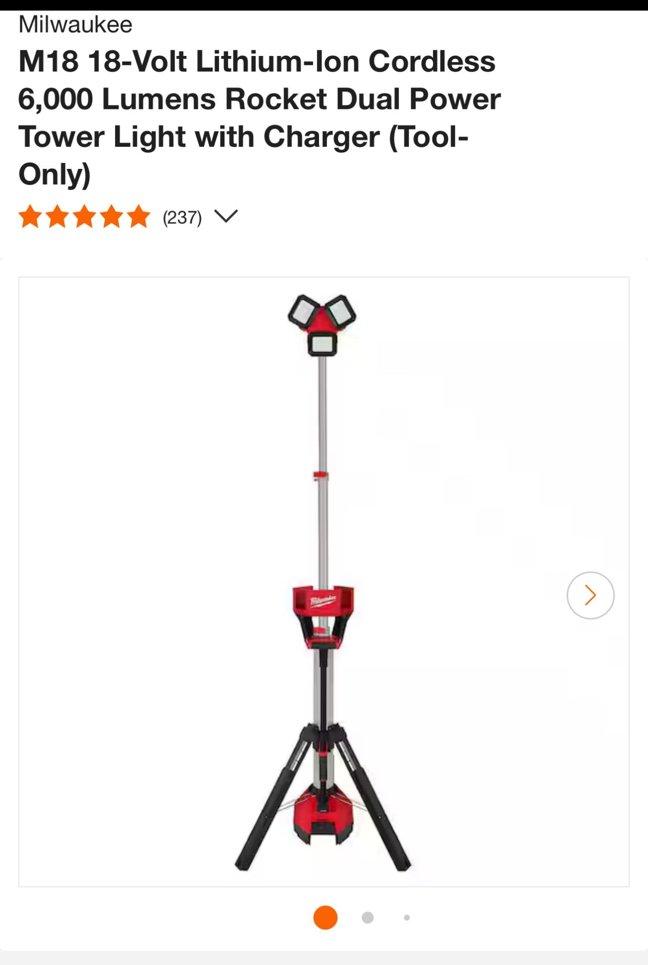M18 18-Volt Lithium-lon Cordless 6,000 Lumens Rocket Dual Power Tower Light with Charger (Tool-Only)