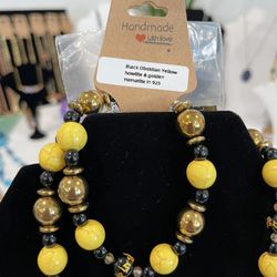 Black Obsidian Yellow Howlite & Golden Hematite Set. 