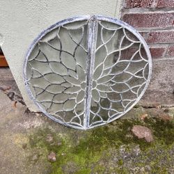 antique leaded art glass window ornament hinged