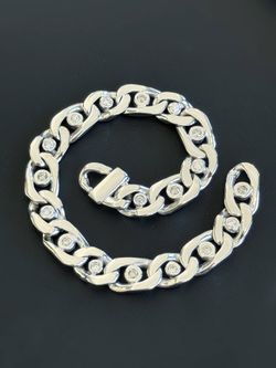 14k white gold 2CTW natural diamond curb style 8” fashion bracelet 9.5mm