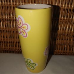 YELLOW CERAMIC MULTICOLOR FLOWERS VASE