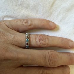 Floral silver band featuring turquoise &red coral stones,Native American style