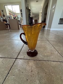 Amber Art Glass Pitcher with Pedestal Base