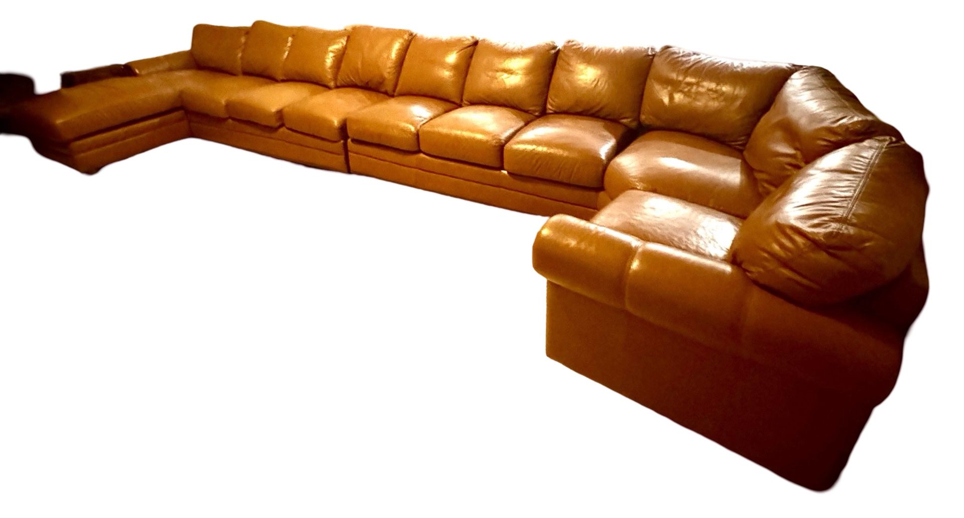 Vegan Leather (faux) Carmel Brown, Large, 4 Piece Sectional Couch