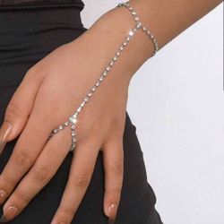 1pc Minimalist Fashion Jewelry Set - French Boutique Crystal Claws Chain Bracelet & Ring