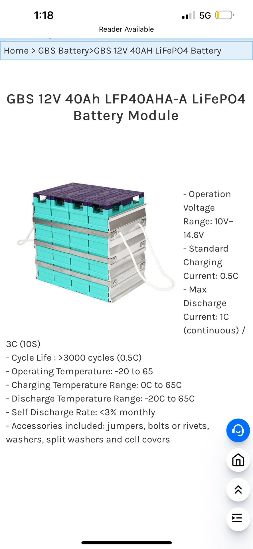 GBS 12V 40Ah LFP40AHA-A LiFePO4 Battery Module