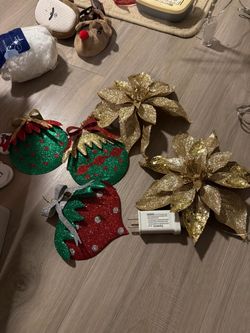 Christmas Decorations Set Ornaments and Poinsettias