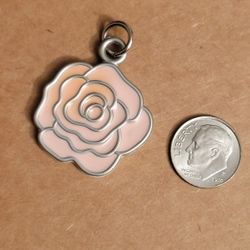 Pink Enamel Rose Flower Charm Pendant - Women Jewelry