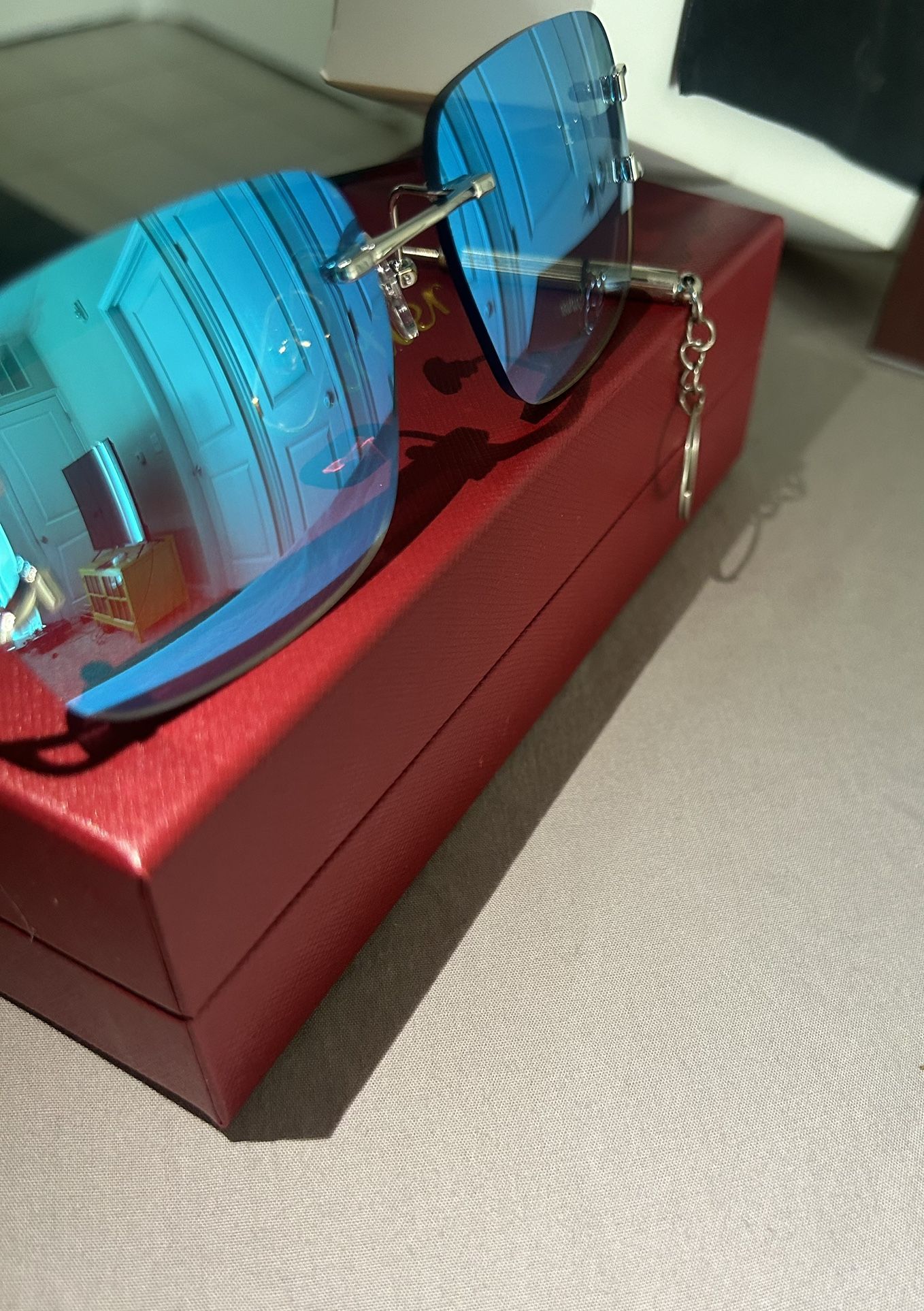 Double CC Cartier Blue Mirror Lenses W/ Silver Arms
