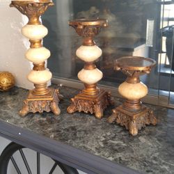 Set of 3 candle holders marble