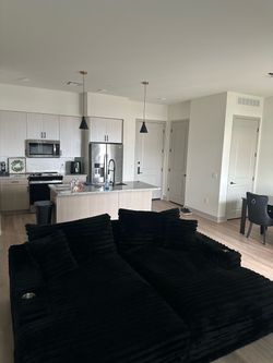 Black Corduroy Sectional Sofa with Cup Holders
