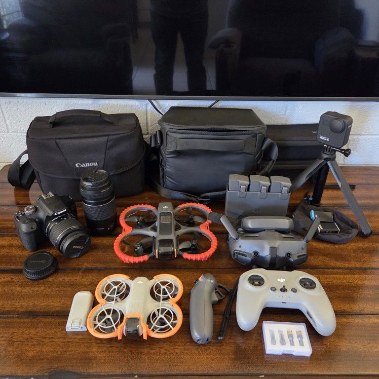 DJI Avata 2 Fly More Combo, NEO, Canon T7 & GoPro Max