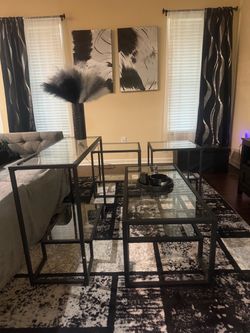 4-Piece Glass & Black Living Room Table Set