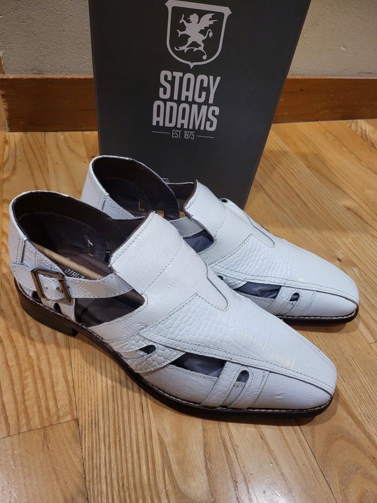 STACY ADAMS Men's Calvino City Sandal Flat Genuine Leather White Size 10 W