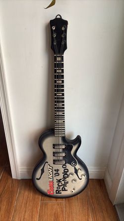 Coors Light Rock '04 Prendido Promotional Guitar 39” height  x 14” wide  gray & black garden decor hanging