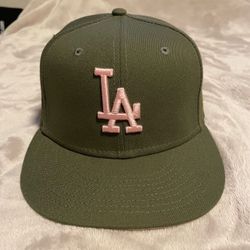 New Era 59FIFTY LA Dodgers 50th Anniversary Olive Green Light Pink UV Fitted Hat 7 1/2