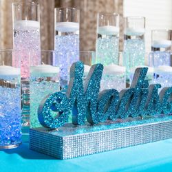 Madison styrofoam letters In Turquoise Blue Glitter 