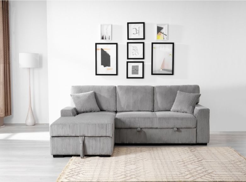 🫶🏼Sofa Bed Light Gray Fabric LHF Pull Out Sectional Sofa & Storage