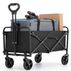 Collapsible Foldable Wagon,Wagons Carts Foldable with Wheels,Utility Grocery Folding Beach Wagon for Sand Garden Sports Shopping Outdoor(Black).