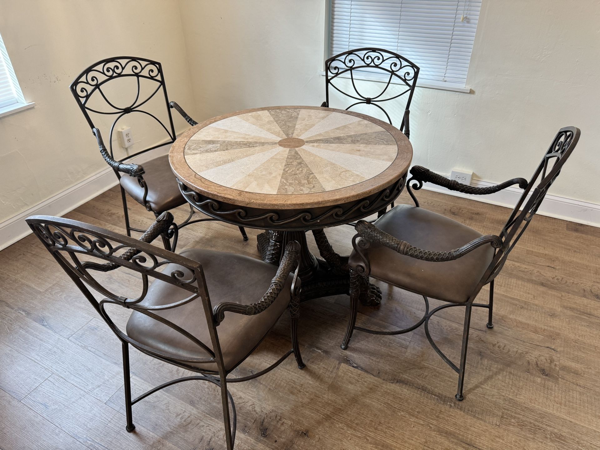 Metal + Marble Table With Four Chairs