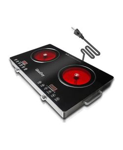 Portable Infrared 2 Burner 3500W Electric Cooktop with Touch Control and 2 Hour Timer