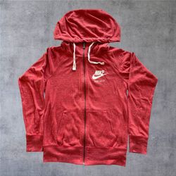 Nike Gym Vintage Hoodie Womens XS Red Full Zip Just Do It Lightweight Athleisure  