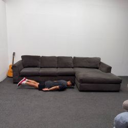 Prestige Foam 2 pc Sectional Couch with Oversized Chaise ⚫️ Black / Dark Gray *2.4k Retail*