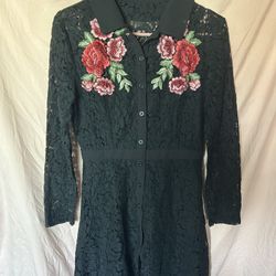 Black Lace Button Up Dress