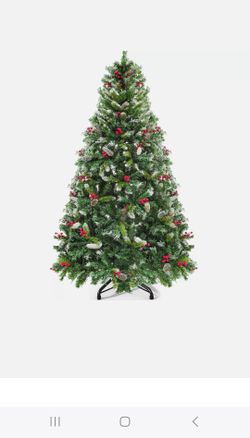 TAUS 6FT Pre-Lit Frosted Pine Artificial Christmas Tree with 818 Tips 250 Lights