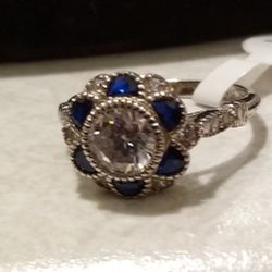 New In Box With Tags Diamond 💎 Blue 💙 Sapphire Size 6 Ring! 💍