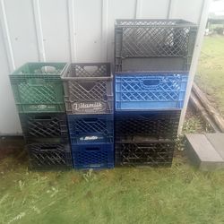 10 Heavy Duty Plastic Milk Crates, Great Condition. $15.00 For All.