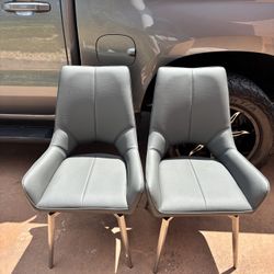 2  Grey Leather Office Chairs