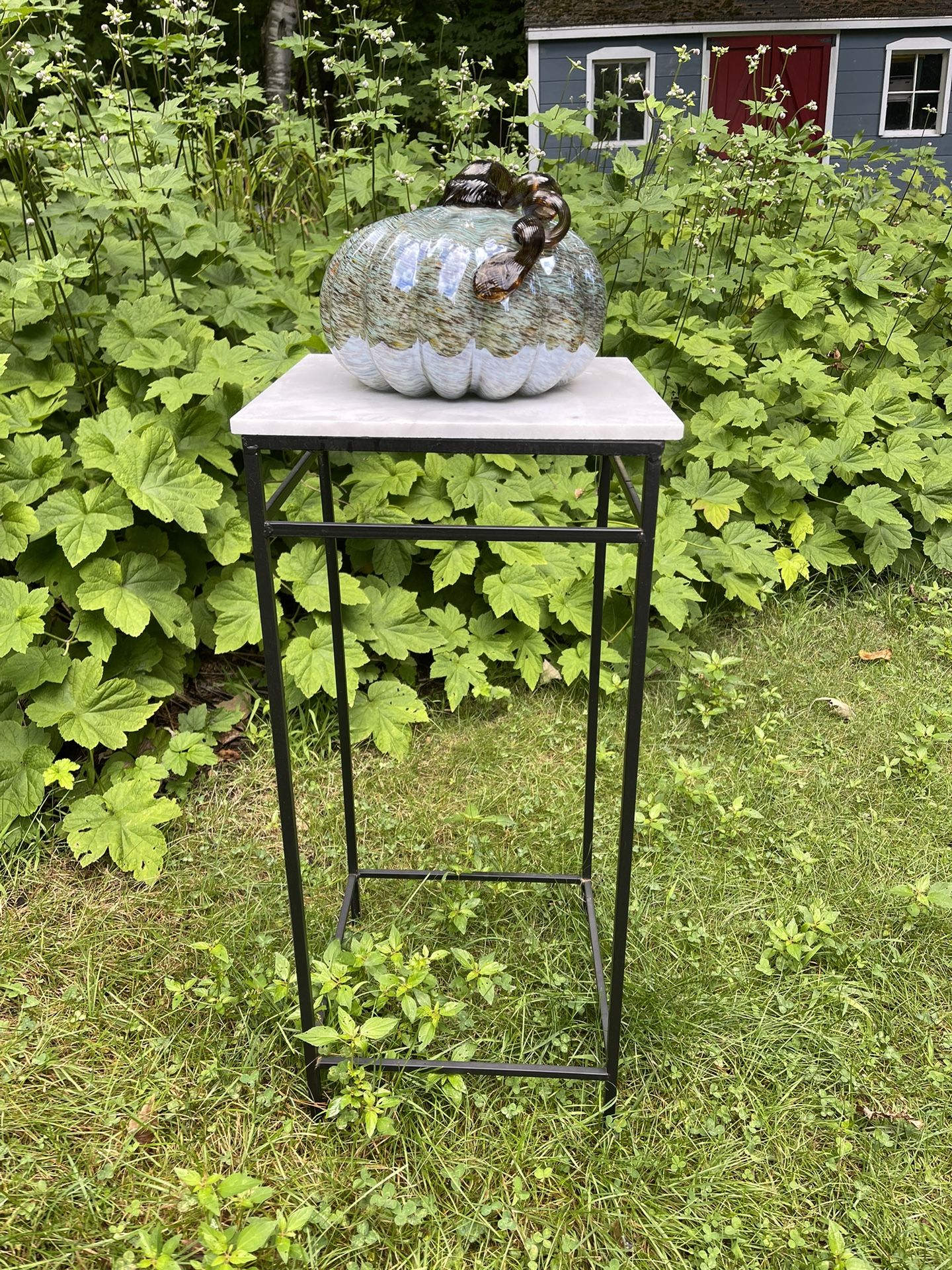 Teal Blue And Brown Glass Pumpkin $20