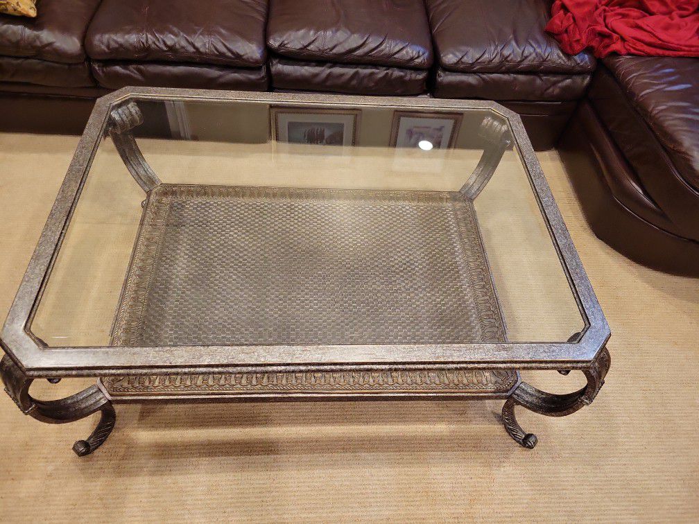 Glam Glass Top Coffee Table, Silver