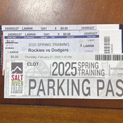 Less Than $20 A Ticket To See The DODGERS?!?!  PRICE REDUCED! Spring Training Tickets! Rockies V. Dodgers, Thursday, February 27, Salt River Fields