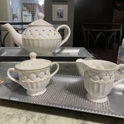 Ceramic Teapot /Sugar N Creamer with Rhinestones 