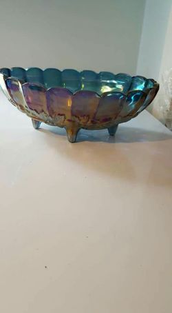 vintage blue carnival glass, bowl