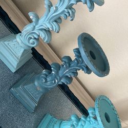 3 Candle Holders In Shades Of Teal 