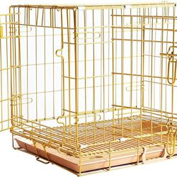 HOMEY PET Gold Color Folding Design Dog Crate 