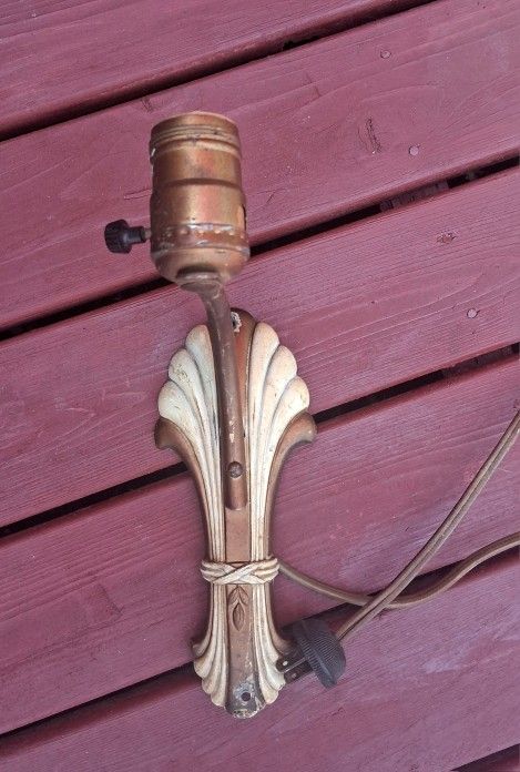 Antique 1930s Hollywood Regency Cast Light Fixture Wall Lamp Aluminum Wall Scones