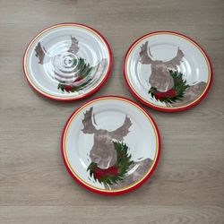 Threshold NWOT Set of 3 Melamine Christmas Buck Deer Head Dinner Plates