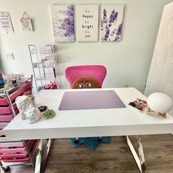 Modern Wooden Office Desk with Glossy White Finish And Chrome Legs